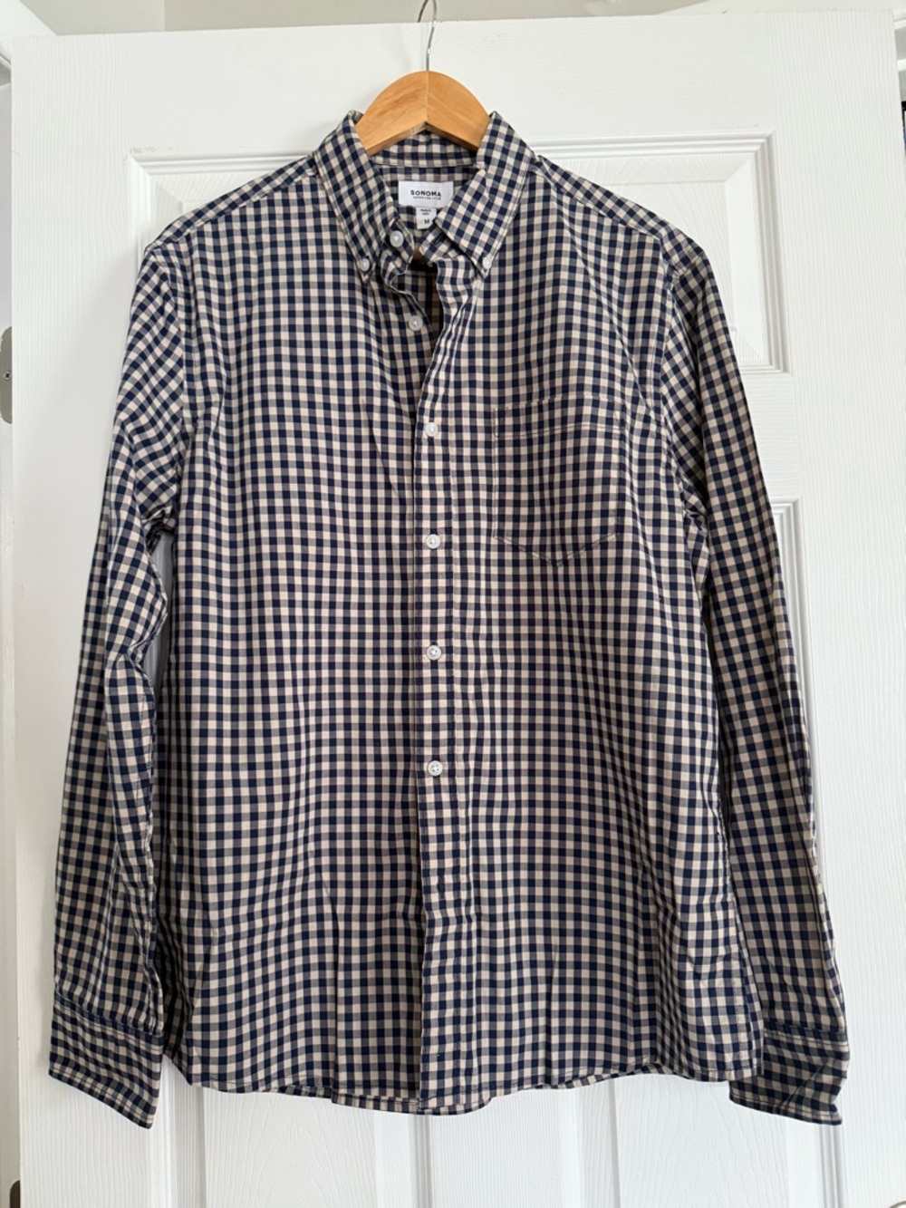 Sonoma Navy and White Gingham Button-Down Shirt - Men's